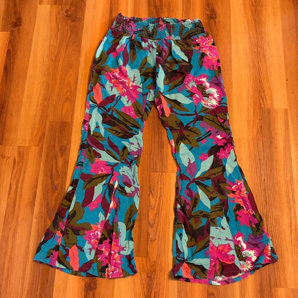 ROXY Womens Wide-Leg Bell Bottom Floral Pants Tropical Lounge Size Medium